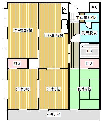 池松コーポI(4LDK/3階)の間取り写真