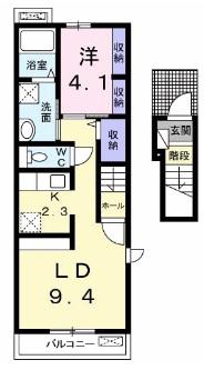 ブリーゼカーサII(1LDK/2階)の間取り写真