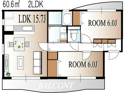 アールモニ A棟(2LDK/2階)の間取り写真