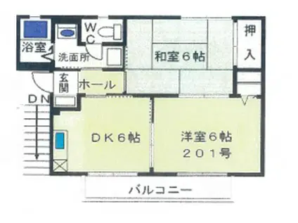 ディアスイースト(2DK/2階)の間取り写真