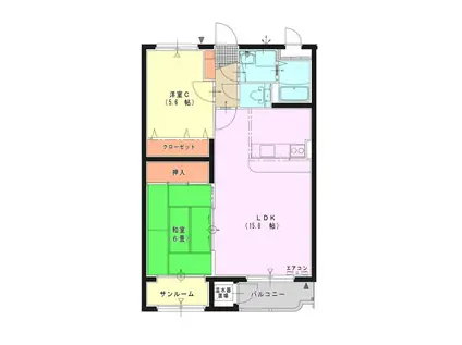 ルナ・ガーデン(2LDK/3階)の間取り写真