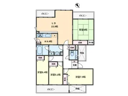 ハイツ東戸塚II(4LDK/5階)の間取り写真