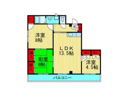 生駒カレッジシティ(3LDK/4階)の間取り写真