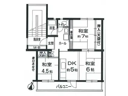 成田第一 14棟(3DK/4階)の間取り写真