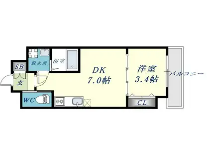 クローバー・クレスト(1DK/3階)の間取り写真