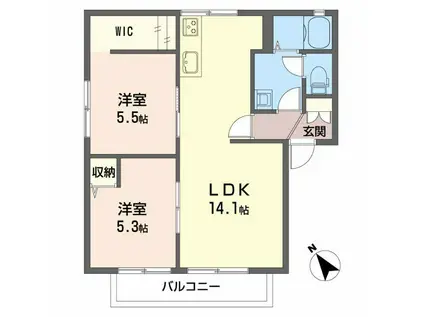 ハンプデンコートA(2LDK/1階)の間取り写真