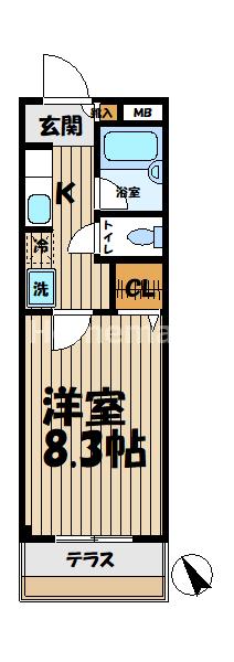 公田フーガトミー(1K/1階)の間取り写真