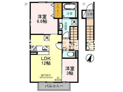 コスモ6(2LDK/2階)の間取り写真
