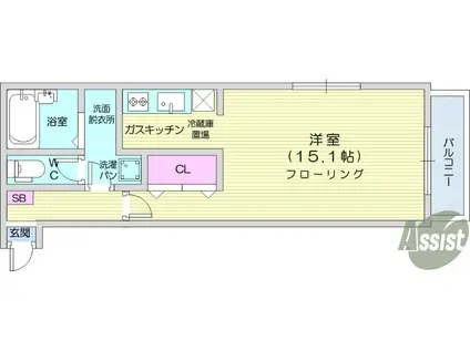 米ヶ袋ベルサンテ(ワンルーム/3階)の間取り写真