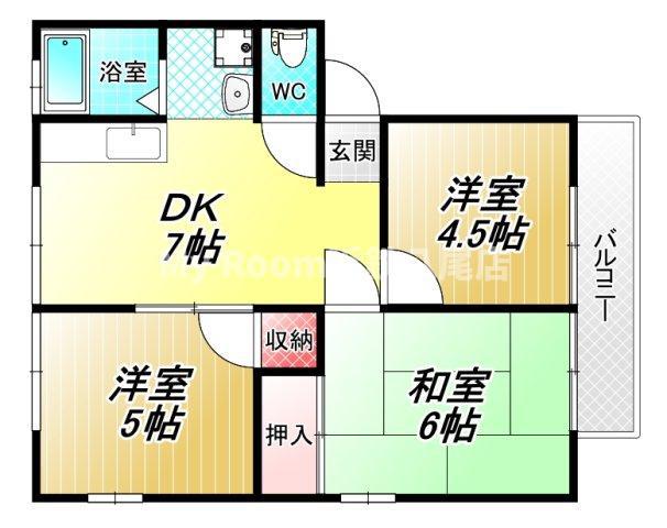 パールシャトー(3DK/2階)の間取り写真