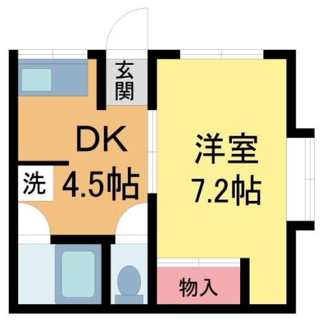 谷輪ハイツII(1DK/2階)の間取り写真