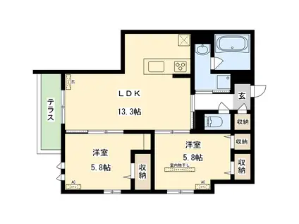 CLASHIST高殿(2LDK/1階)の間取り写真