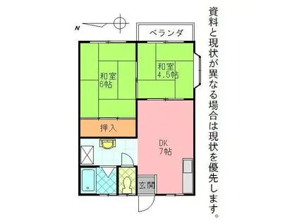 鶴寿荘(2DK/2階)の間取り写真