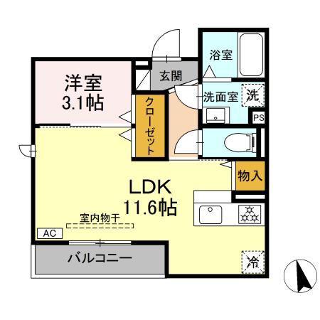 DーHILLS佐藤II(1LDK/2階)の間取り写真