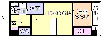 RIZ GRANDE 花畑(1LDK/7階)の間取り写真