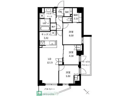 ザ・ケンジントン・レジデンスときわ台(3LDK/3階)の間取り写真