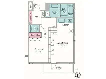 NTPRレジデンス下馬(ワンルーム/2階)の間取り写真