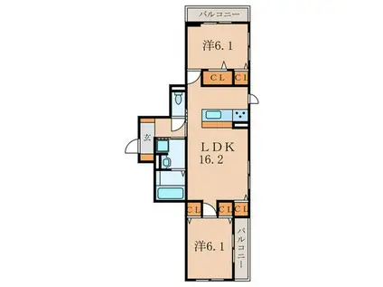 LA VIE BELLE 塚口(2LDK/2階)の間取り写真