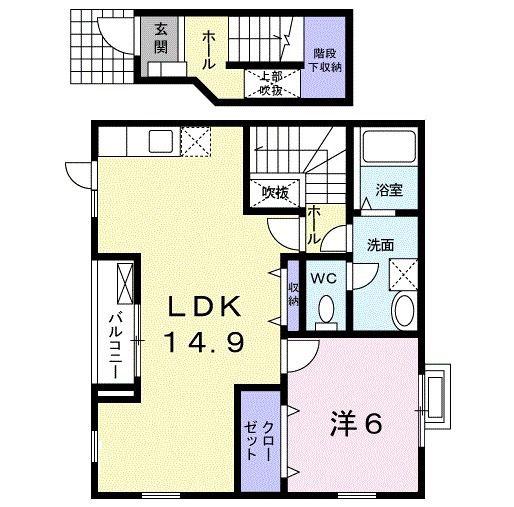 オブコニカ(1LDK/2階)の間取り写真