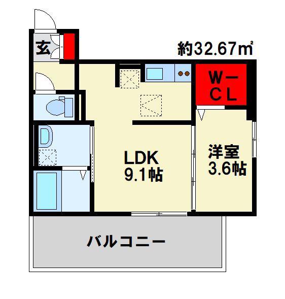 トレス城野貮番館(1LDK/2階)の間取り写真