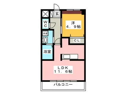 ノース GARDEN B(1LDK/2階)の間取り写真