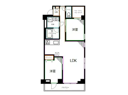 トーハンパールハイツ中野(2LDK/2階)の間取り写真