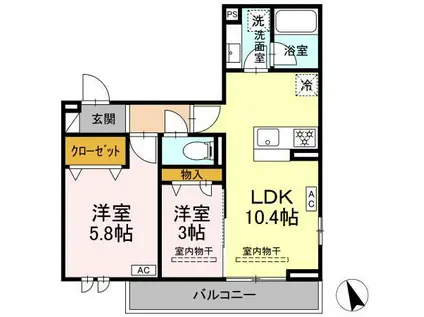 ライラック大船(2LDK/3階)の間取り写真