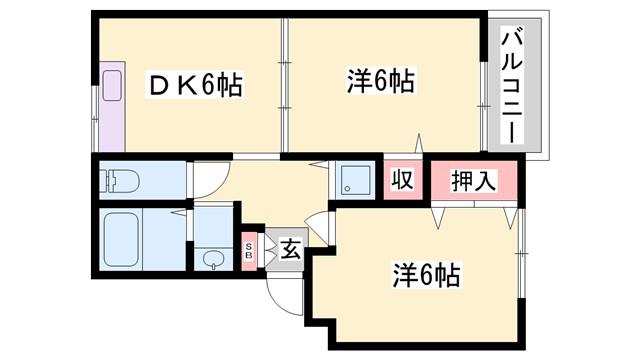 エステートパレス B棟(2DK/2階)の間取り写真