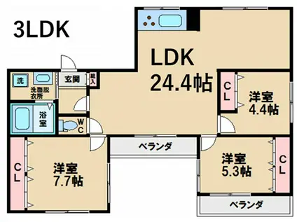 アパートメント松虫(3LDK/3階)の間取り写真