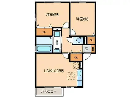 リビングタウン砂払 D(2LDK/1階)の間取り写真