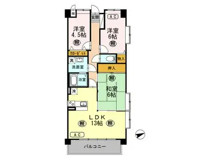 プラザハイツ二ツ屋F棟(3LDK/1階)の間取り写真