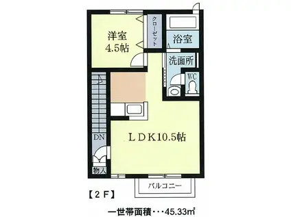 ラ・ソレイユ(1LDK/2階)の間取り写真