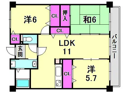 アベニールみなみの(3LDK/2階)の間取り写真