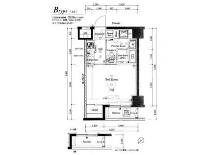 グラントゥルース王子(1K/3階)の間取り写真