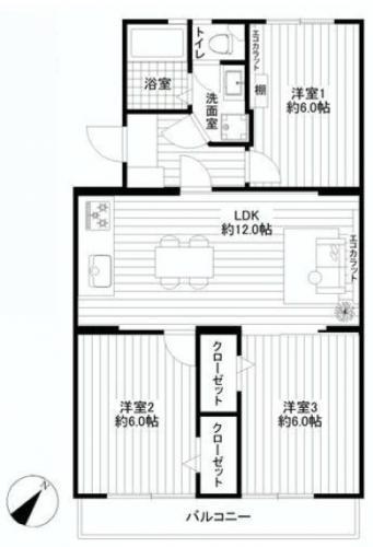 町屋ハイム(3LDK/3階)の間取り写真