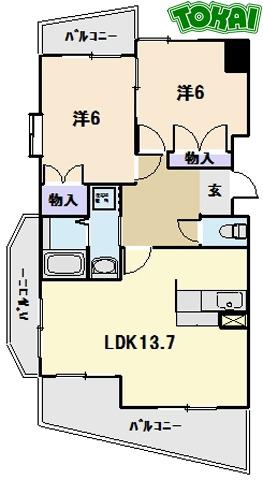 クレッシェンド美宇(2LDK/7階)の間取り写真
