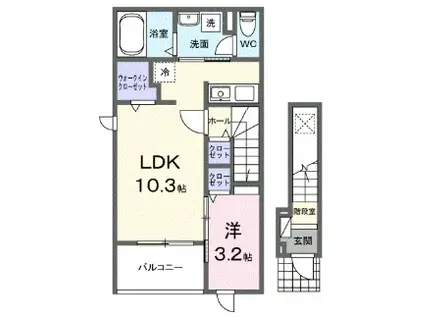 ソルクレストII(1LDK/2階)の間取り写真