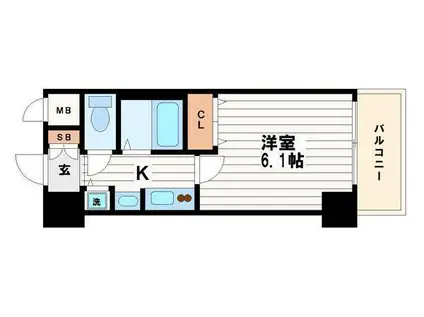 プレサンス心斎橋ザ・スタイル(1K/6階)の間取り写真