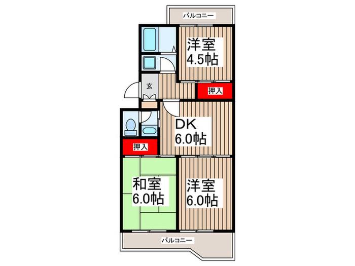 メゾンサンヒルズ(3DK/1階)の間取り写真