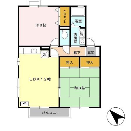 21番館 A棟(2LDK/2階)の間取り写真