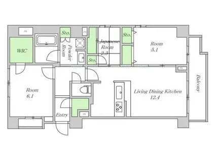 ククナ阿倍野(2SLK/3階)の間取り写真