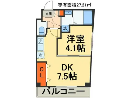 京成千葉線 京成幕張駅 徒歩8分 4階建 築9年(1DK/2階)の間取り写真