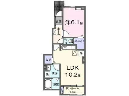 ロータスパークC(1LDK/1階)の間取り写真