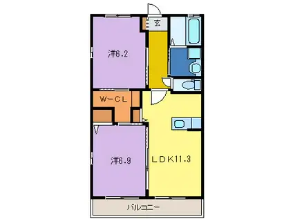 ピジョンA(2LDK/1階)の間取り写真