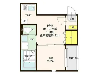 ハーモニーテラスささしま(1DK/3階)の間取り写真