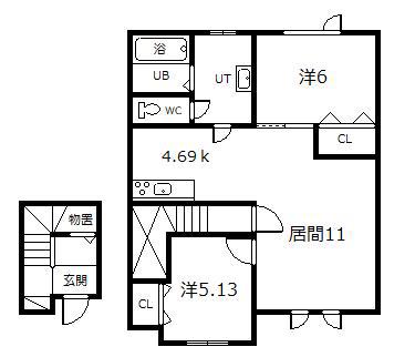 SKY CITY(2LDK/2階)の間取り写真