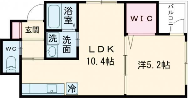 プライマル久留米(1LDK/1階)の間取り写真