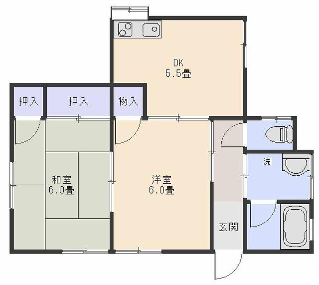 イシワタハイツ(2DK/1階)の間取り写真