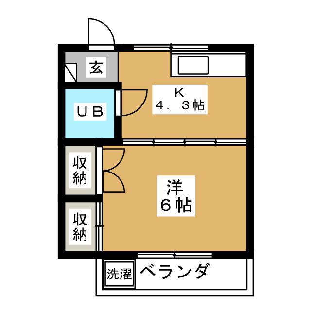 なにわハイツ A(1K/1階)の間取り写真