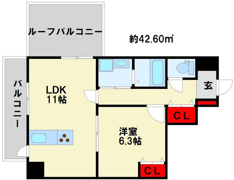 BERGAMOTTO三萩野(1LDK/7階)の間取り写真